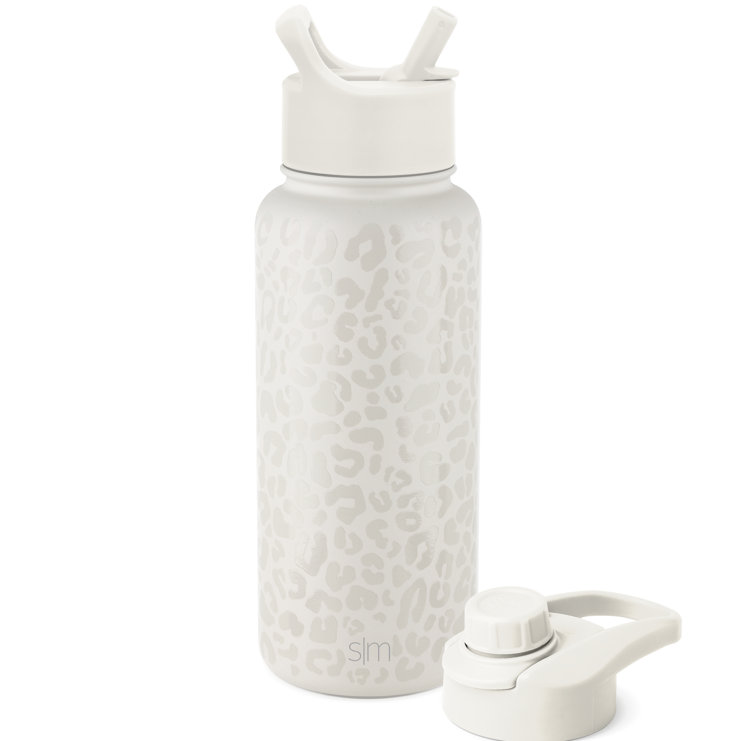 Summit Water Bottle with Straw Lid and Chug Lid - Cream Leopard